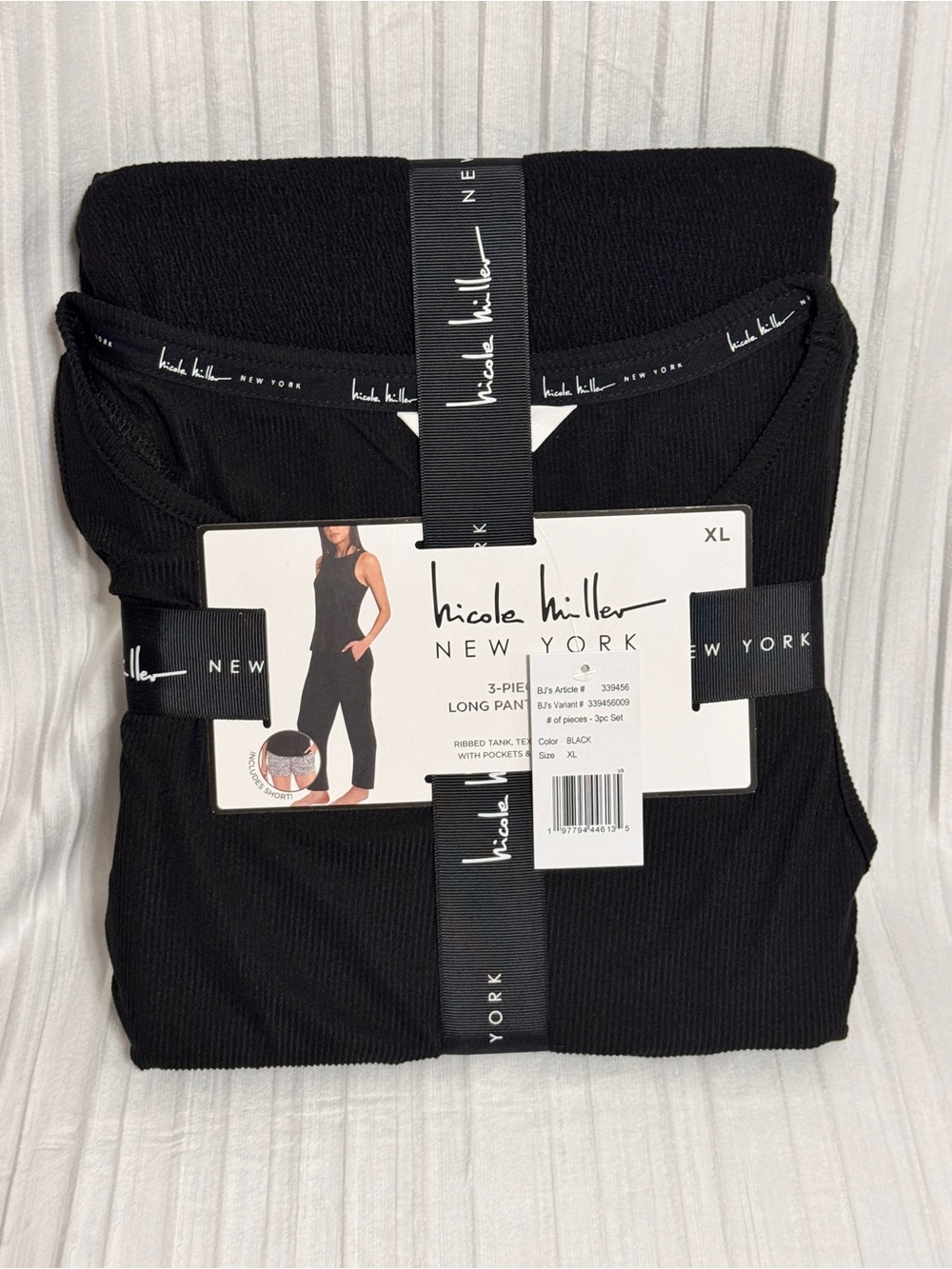 Women's 3-Piece Black Ribbed Tank & Long Pant & Short Set